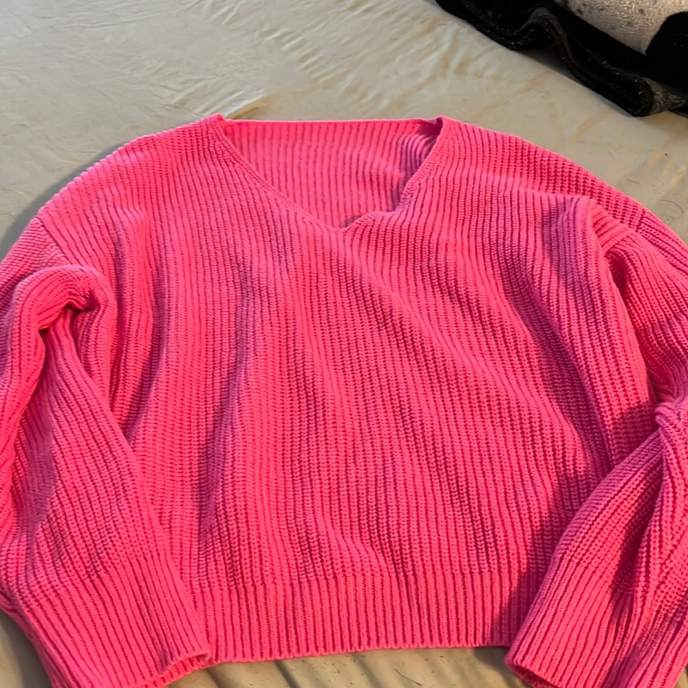 V-neck hot pink sweater